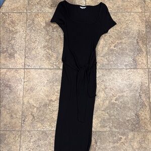 Topshop Black Midi Dress with Tie Detail